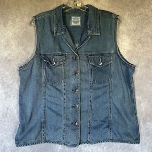 Vtg 90s Y2K St. John's Bay Denim Vest Wms L/XL‎ Pockets Trucker Cowgirl Western